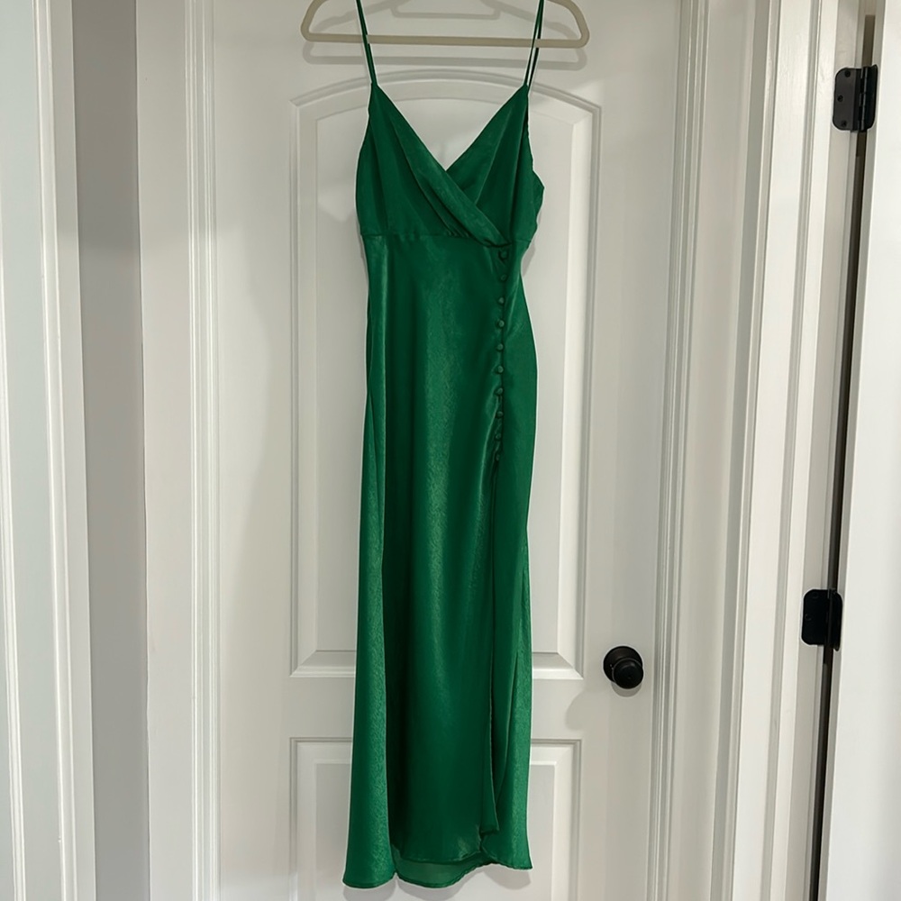 Zara green silk dress with buttons